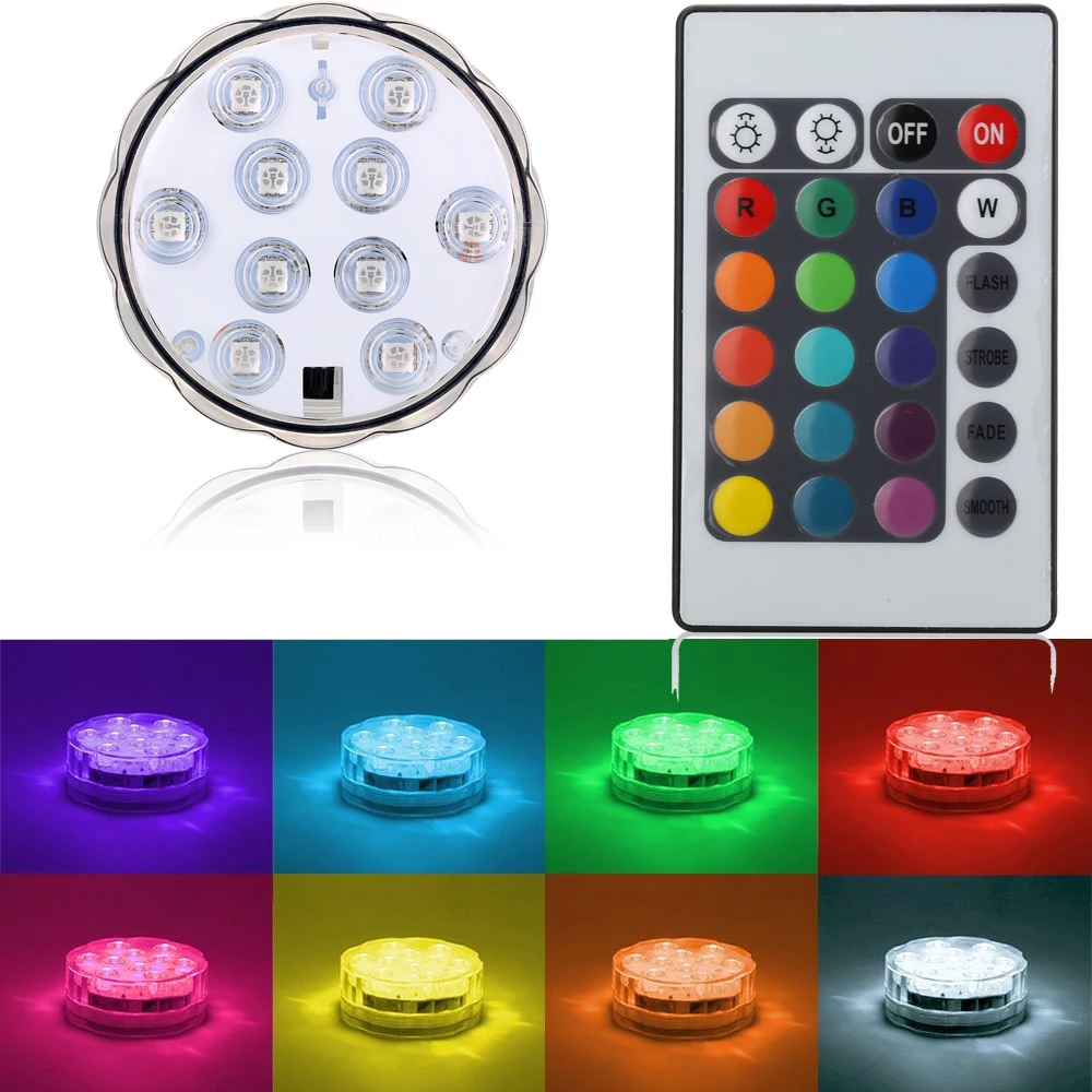 1 pc/lot RGB 10LED luz sumergible con pilas IP68 impermeable piscina boda piscina estanque 1 pc/lot RGB 10LED luz sumergible con pilas IP68 impermeable piscina boda piscina estanque