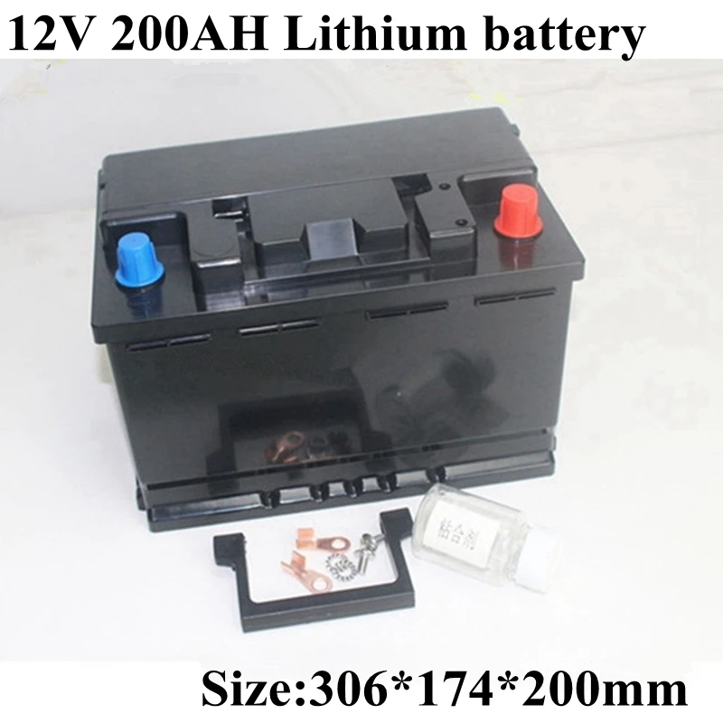 

Waterproof 12V 200AH Lithium Ion Battery ABS Case with BMS for 1200W Inverter Forklift AGV Solar Energy Storage+10A Charger