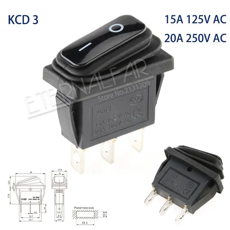 KCD1 KCD2 KCD4 KCD6 On Off 10A 16A 20A 125V 250V AC сверхмощный DPST герметичный водонепроницаемый авто лодка морской тумблер кулисный переключатель с - Цвет: KCD3-Black-3J2D