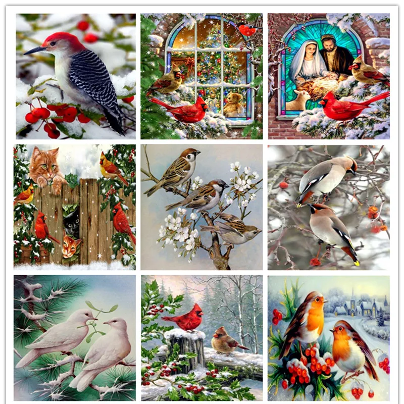 

New Year Winter Birds Full Square Mosaic animals 5D drill Diamond Painting Embroidery pattern Cross Stitch kits Mosaic Decor