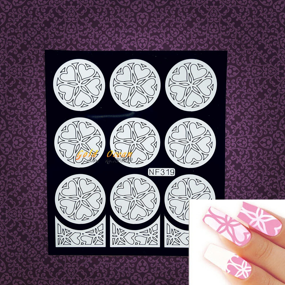 

Lovely Heart Pattern Nail Art Foils Template Manicure Nail Wraps Image Guide Makeup Tools GWNF319 Nail Decals Sticker Stencil