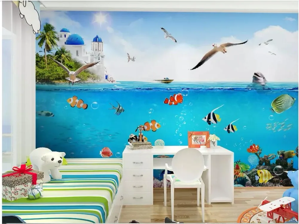 

Custom photo mural on the wall 3d wallpaper Undersea world dolphin children room background home decor wallpaper for walls 3 d