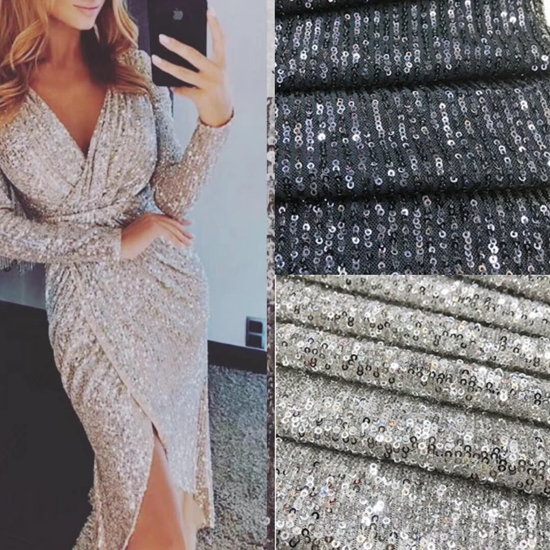 

2019 Latest elastic white and black Geen red sparkle sequins embroidery tulle lace High quality weddng dress DIY LACE