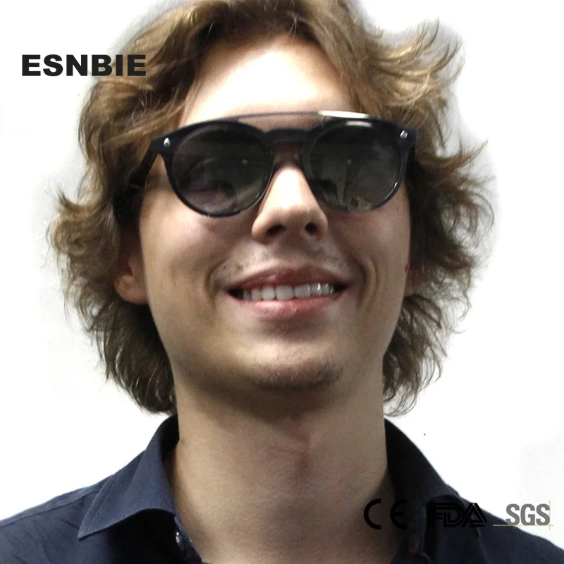 

ESNBIE TR90 Mirror Retro Sun Glasses For Women Round Double Bridge Sunglasses Men Trendy Sunglasses Female UV400 Shades