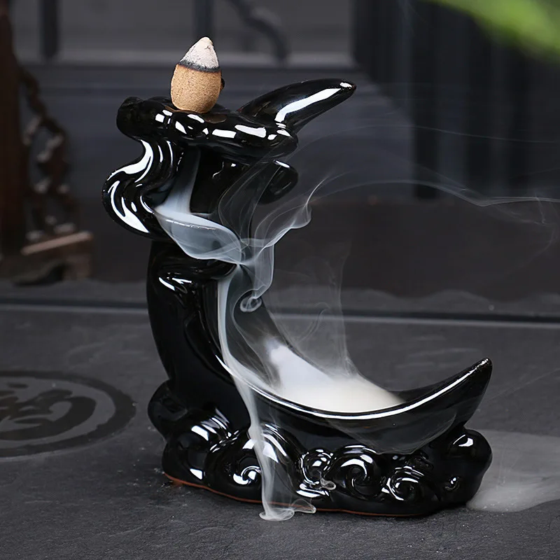 Backflow Incense Burner Ceramic Smoke Backflow Like Water Streaming Down Art Craft Incense Cone