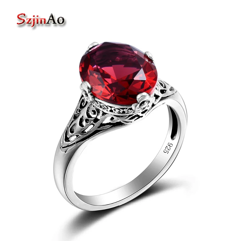 

Minimalist Ruby Jewelry Vintage Flower Ring Mini Finger Women Rings Boho Oval Design 100% 925 Sterling Silver Couple Jewelry