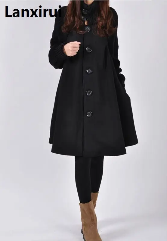 Женское однобортное шерстяное пальто с длинным рукавом, Дамское повседневное ТРАПЕЦИЕВИДНОЕ длинное пальто, зимняя теплая верхняя одежда
