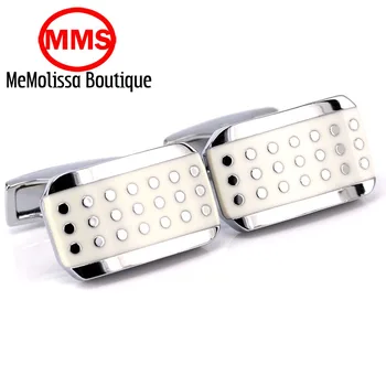 

MeMolissa Beige with Silver Dots Cufflinks mens Brand Enamel cuff links Button High Quality Luxury Wedding Groom