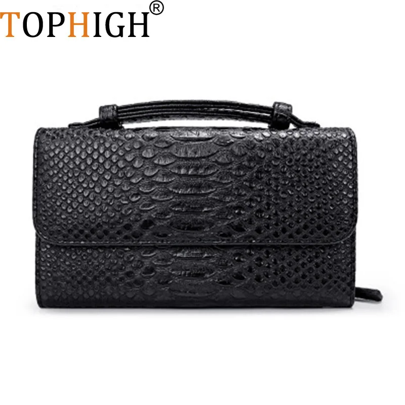 

TOPHIGH Snake Pattern Ladies Cow Leather Day Clutches Fashion Purses and Handbags Shoulder Messenger Bag Long Wallets for Women