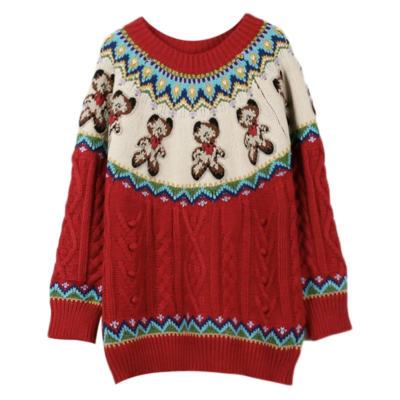 

Spring 2019 New Women's Suit with Long Sleeve Teddy Bear Embroidered Round Collar and Thicker Knitted Top