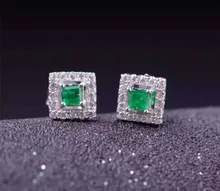 natural green emerald earrings 925 silver Natural gemstone earring women classic elegant square fine earrings for anniversary