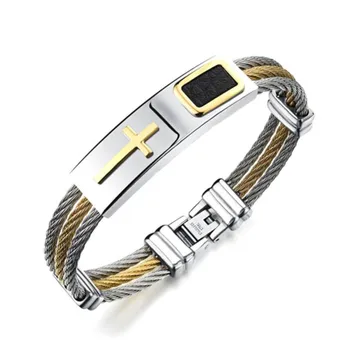 

Casual Full Steel Man Bangles Fashion Three Layers Stainless Steel Cross Design Men Jewelry Gift Charm Accessories GH785