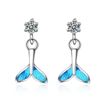 

Exquisite Small Fresh Blue Fish Tail Zircon Earrings For Women Trend Creative 925 Sterling Silver Party Gift Jewelry SAE329