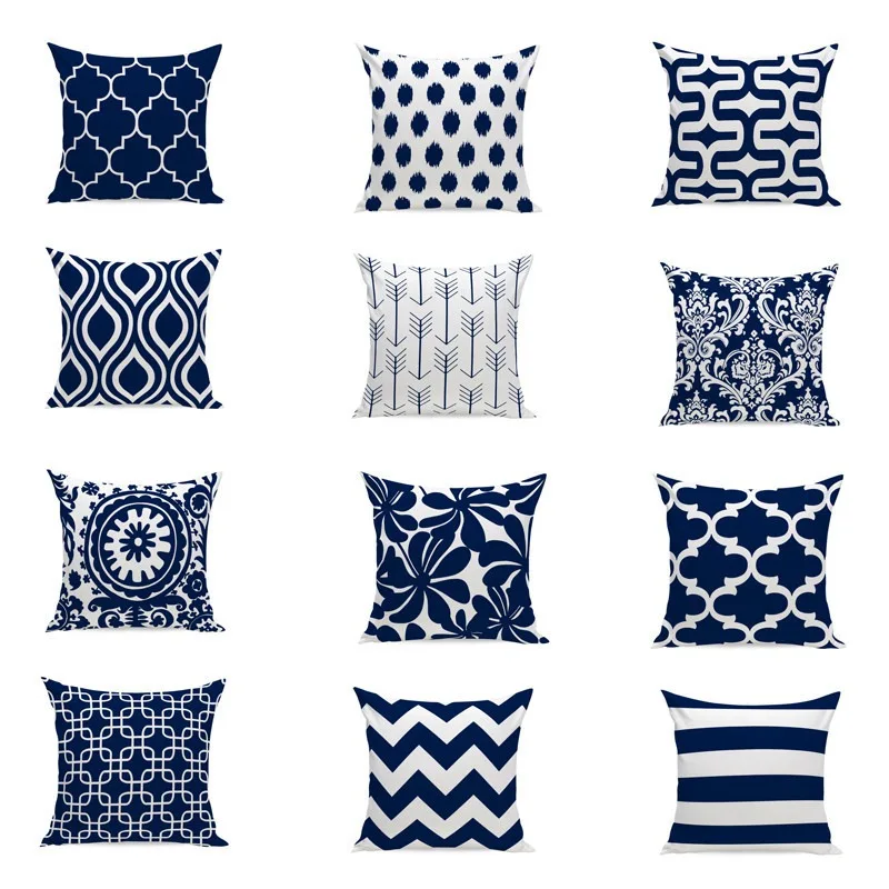 

TOX Navy Blue Decorative Square Cushion Cover Home Decor Velvet Pillow Cover For Sofa Home Decor Geometric Pillows Case