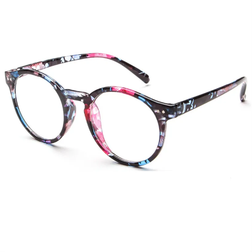 Imwete винтажные круглые очки, оправа для женщин и мужчин, роскошные брендовые дизайнерские очки, женские прозрачные линзы, очки, женские очки - Цвет оправы: Blue flower