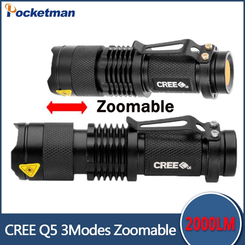 

Zk90 Free Shipping Mini Black 2000LM LED Flashlight 3 Modes Adjustable LED Torch Light