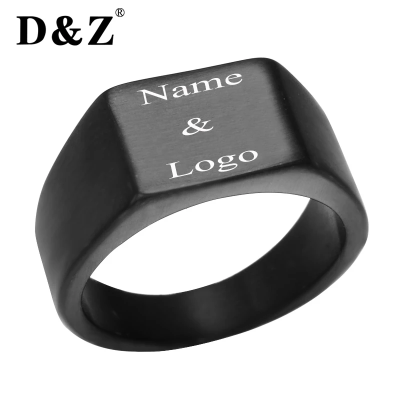

D&Z Pinky Ring Rectangle Blank Custom Stainless Steel Band Big Rings God Color Signet Polished Biker Bague Party Jewelry Anillos