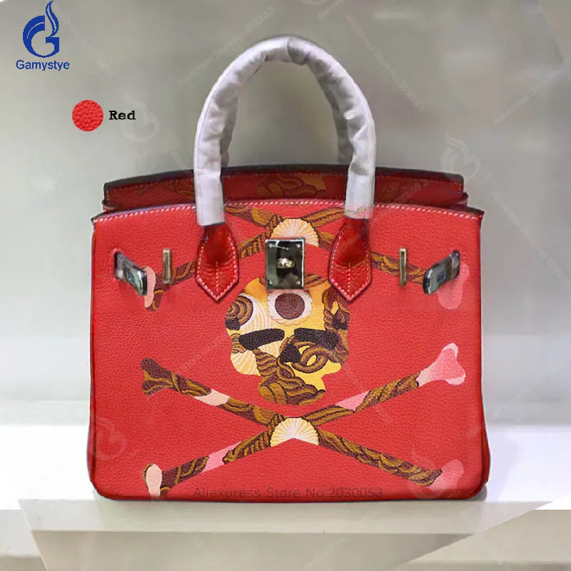 

Gamystye Women Cow Leather Bags Red Purses And Handbags Graffiti Rock Skull Casual Totes Togo Leather Hardware Messenger Bags Y