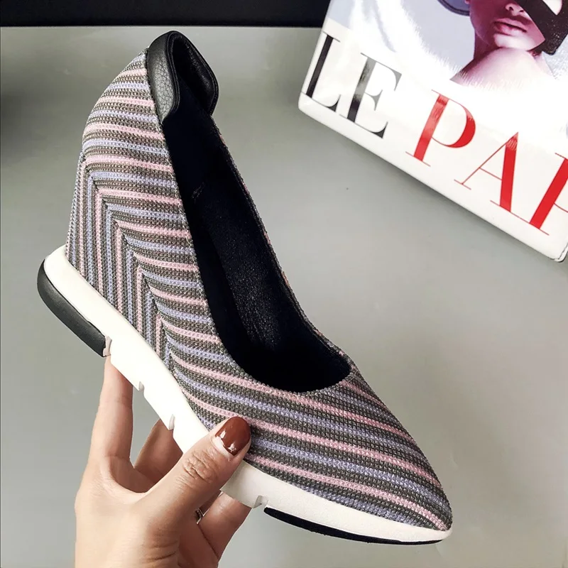 EGONERY Brand women's Wedges pumps 2019 summer high quality Pointed Toe Super High heels shoes retro punk flower fashion girl