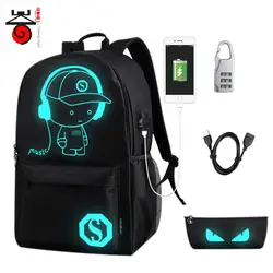 Senkey светящийся мультфильм для мужчин и женщин подростков школьный рюкзак ночные светящиеся сумки с USB зарядные рюкзаки пенал