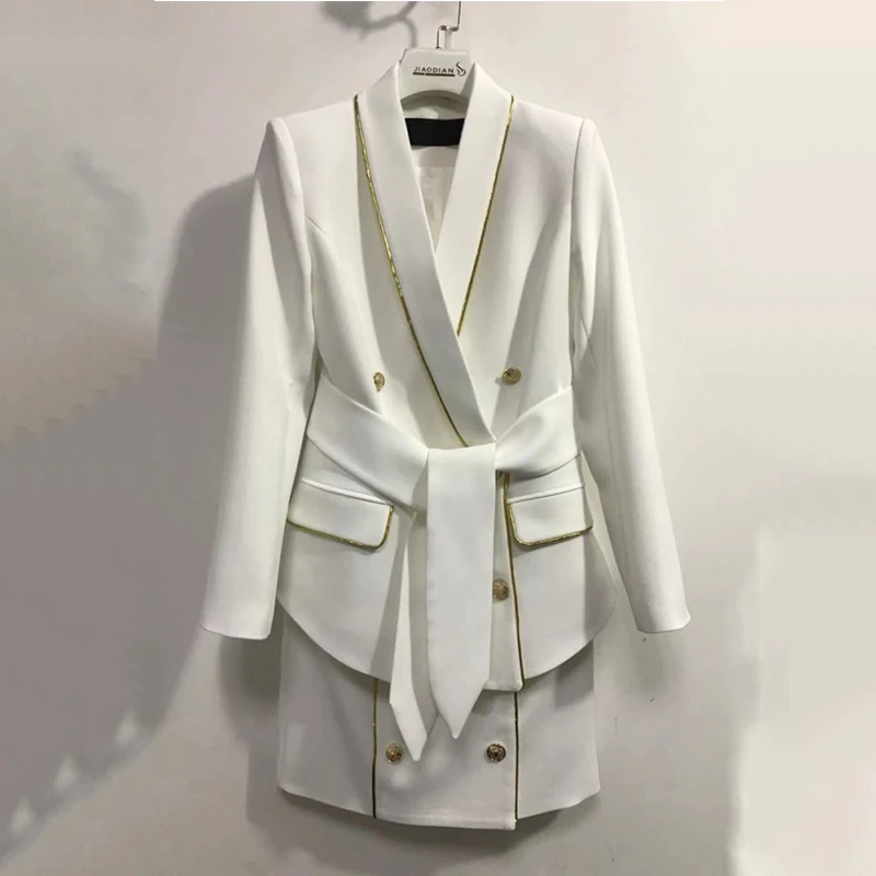 European American Women Autumn Spring OL Skirt Suits Slim Blazer Straight Skirt Formal Twin Sets Quality Outfits
