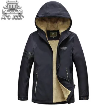 

Original Brand AFS JEEP Men Bomber jackets Fleece Winter Windbreaker Loose Plus Size Warm Black Jacket Hooded Coats Tactical