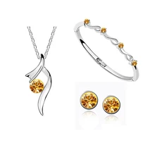 silver plated Wedding Jewelry Sets African Bridal Crystal Pendant Necklace Bracelet Stud Earring for women accessories