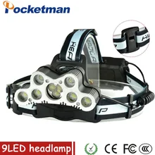 Super 36000LM USB 9 LED Led Headlamp Headlight head flashlight torch XM-L T6 head lamp rechargeable for 18650 battery