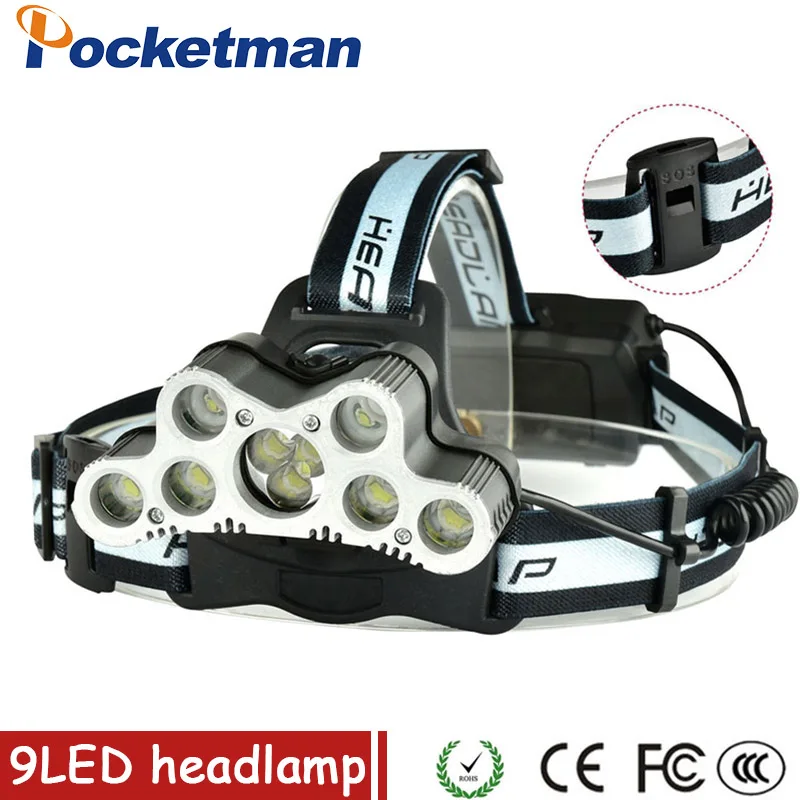 Koop Super 36000LM USB 9 LED Led Koplamp hoofd zaklamp zaklamp XM T6 hoofd lamp oplaadbare voor 18650 batterij