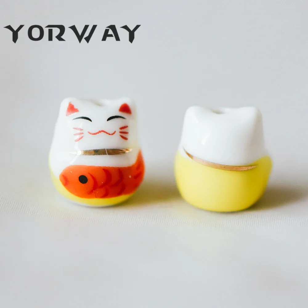 10 шт./лот фарфор Lucky бусины кошка 15 мм ручной работы керамика Maneki Neko просверленные