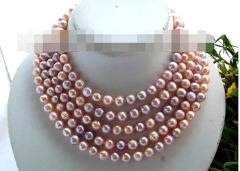 

FREE SHIPPING>>>100"10mm round pink purple freshwater pearl necklace
