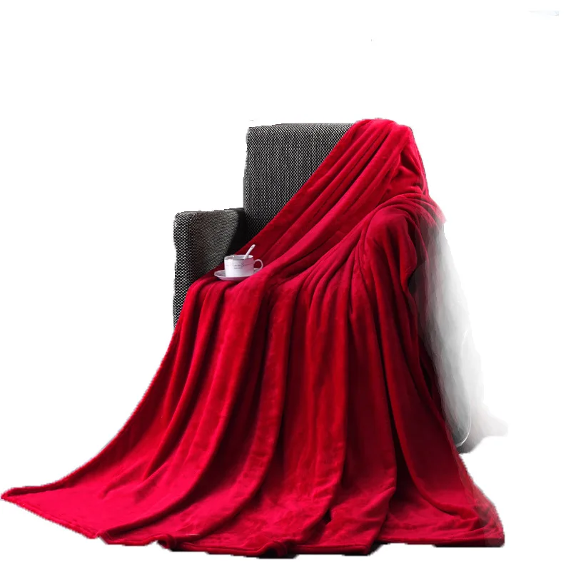 Механическая стирка фиолетовое мягкое одеяло чистый цвет фланелевый самолет диван офис - Цвет: Красный