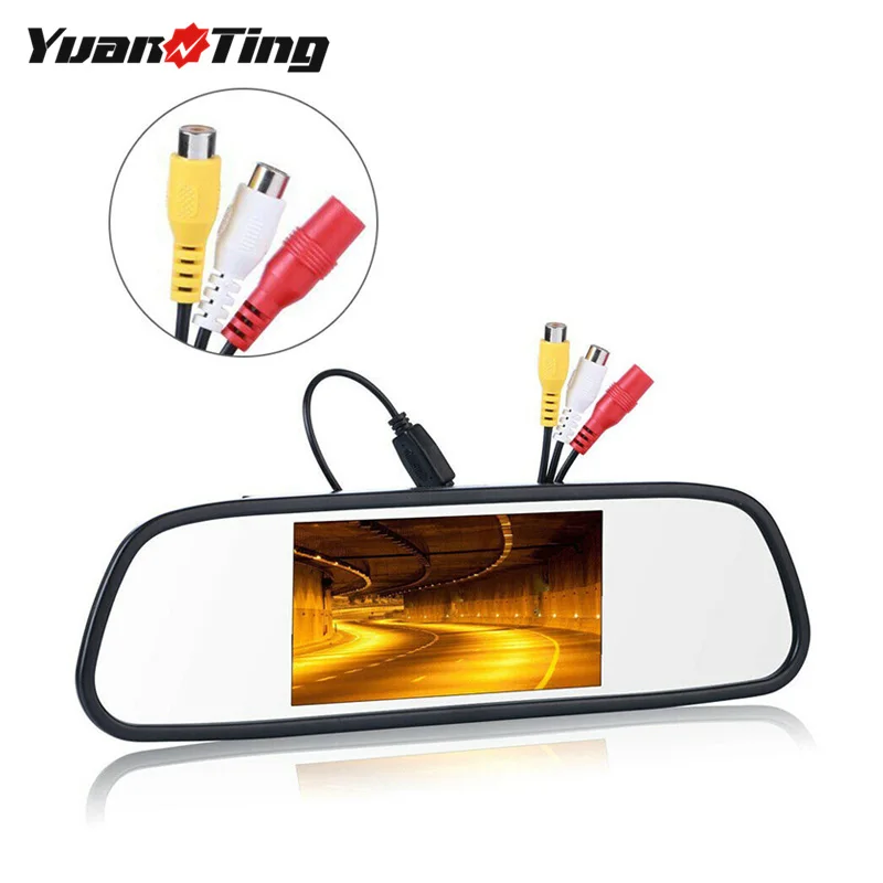 YuanTing Авто TFT LCD Зеркало заднего вида встроенный 4 3 ''монитор 2 видео RCA AV вход