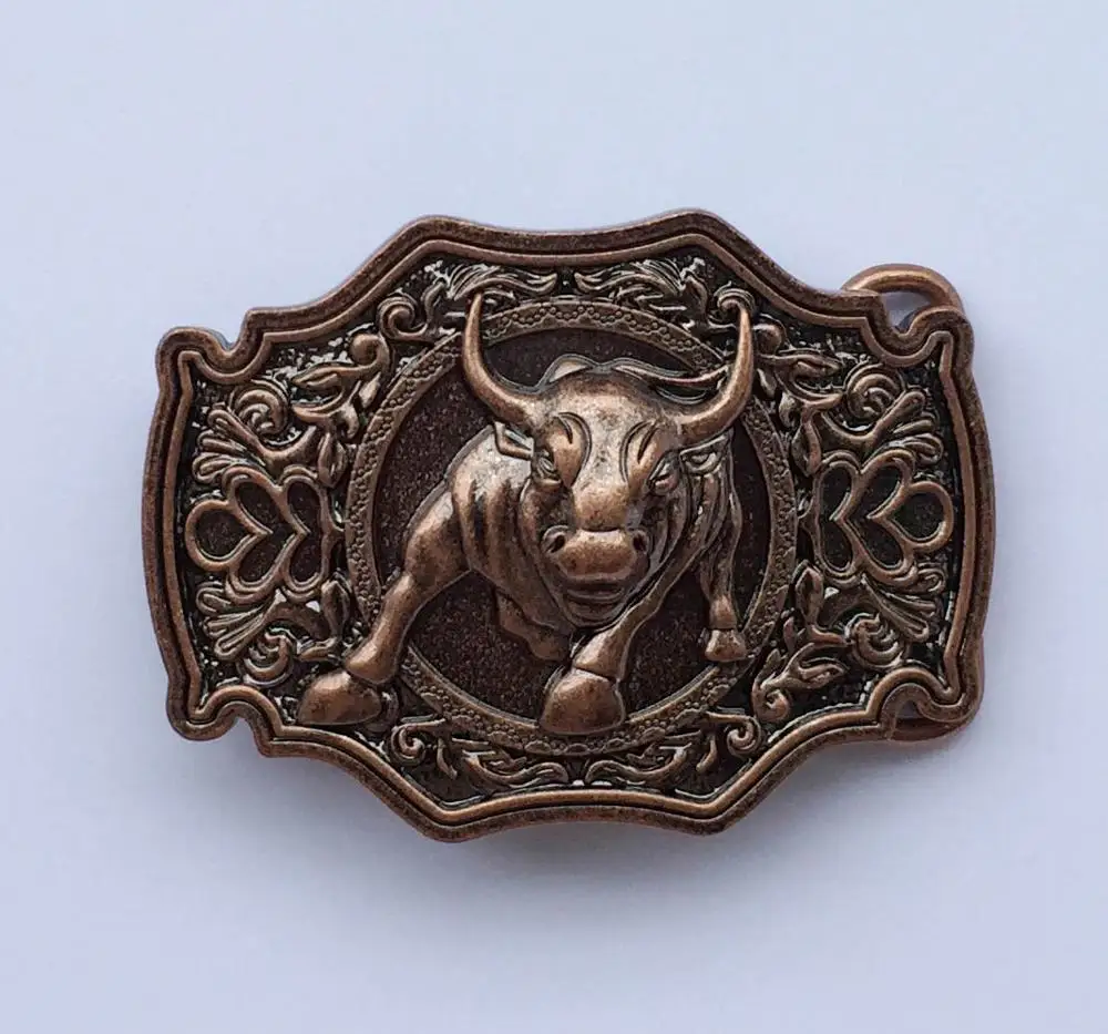 

3D Bull Red Brass Belt Buckle Western Metal Cowboy