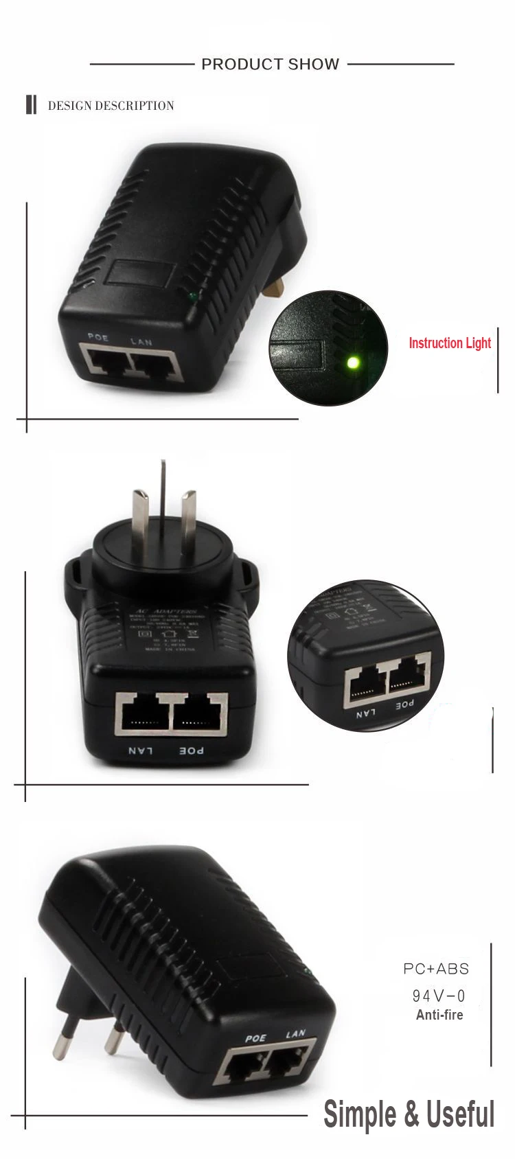 Ethernet POE инжектор DC12V 1A 12 Вт Настенный штекер POE переключатель адаптер питания EU/US/AU/UK вилка опционально
