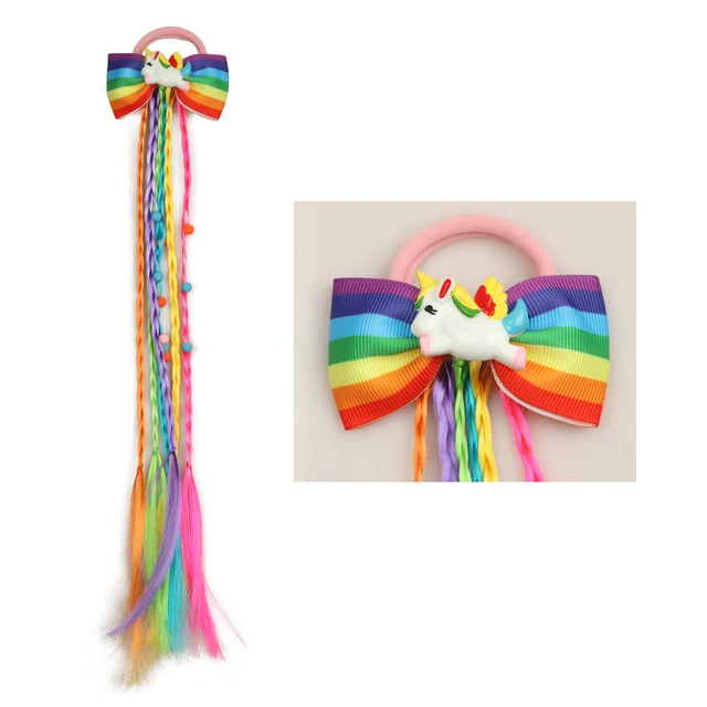 10pcs/lot Rainbow Color Ponytail Flower Headbands with Long pigtail ...
