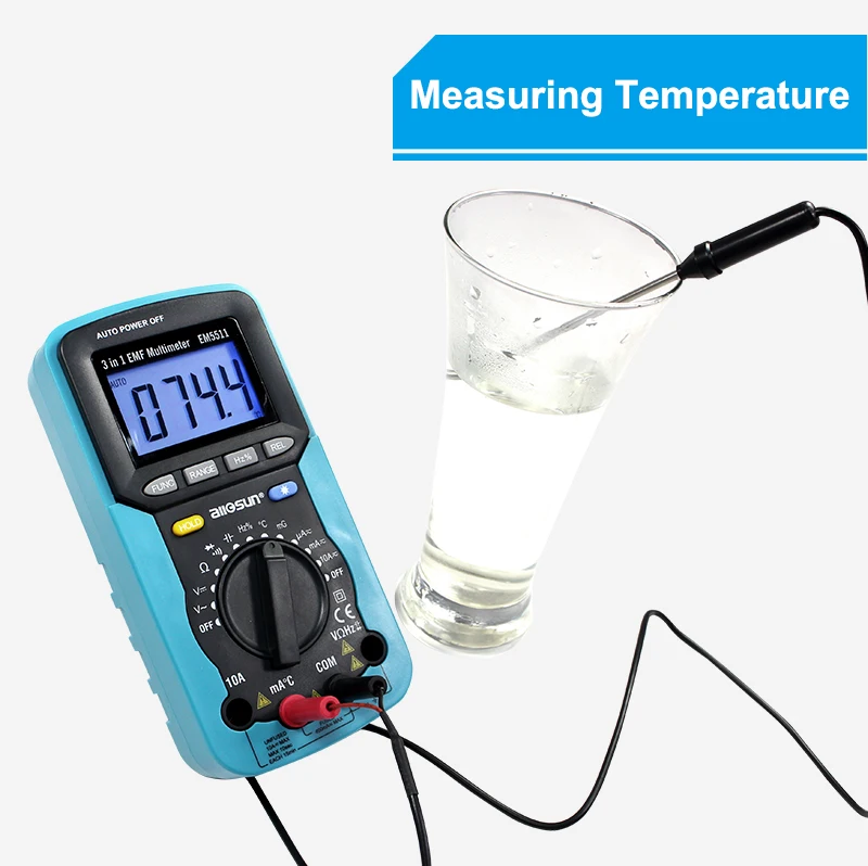 Все-солнце EM5511 EMF Цифровой мультиметр 3 в 1 EMF мультиметр Подсветка ЖК-дисплей Тестер Многофункциональный мультиметры EMF тестер