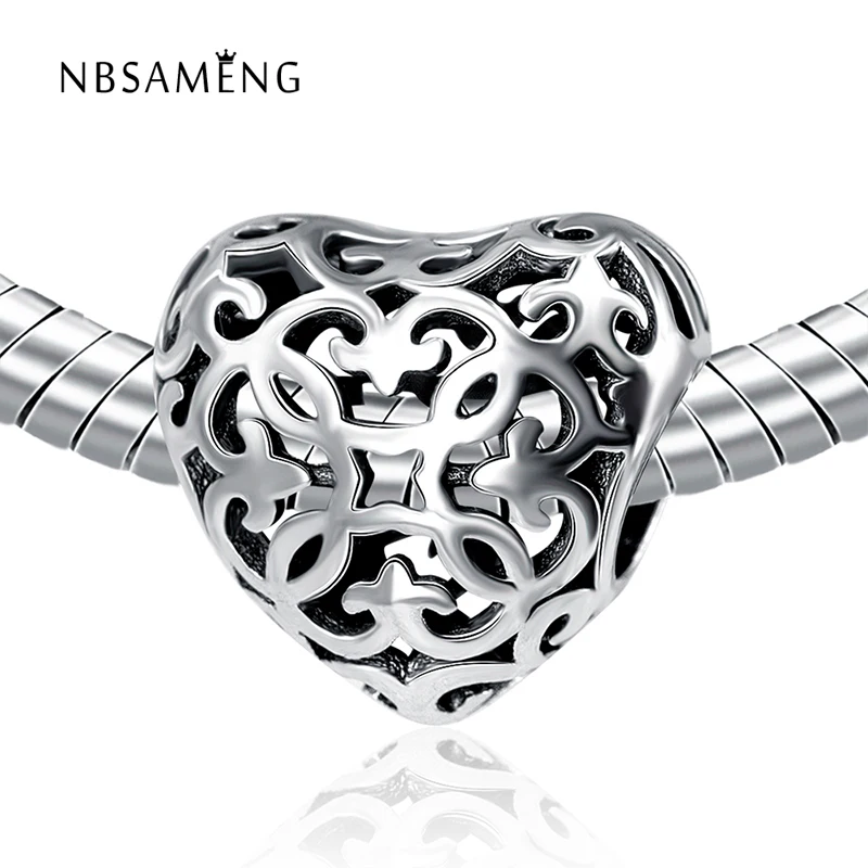 Wholesale 100 925 Sterling Silver Bead Charm Jewelry Hollow Heart
