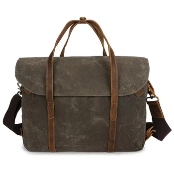 

Retro Men Bag Designer Brands Oil Wax Canvas Crazy Horse Leather Handbag Men's bag Shoulder Sling Crossbody Messenger Bag