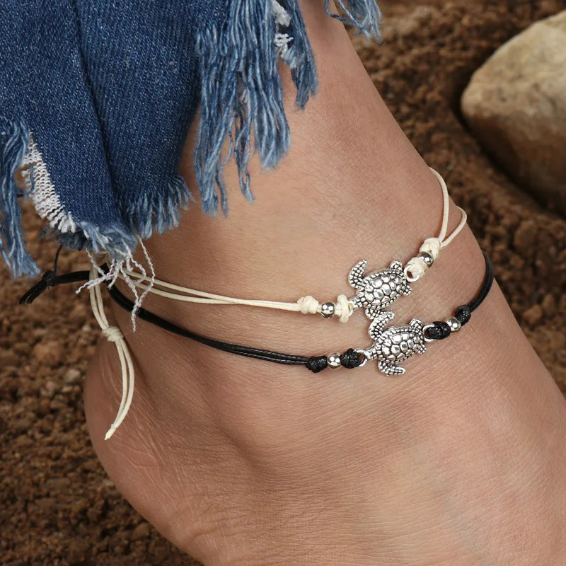 

Tenande 3 Colors Turkish Turtle Anklets for Women Adjustable Rope Leg Chain Bracelets Beach Sandals Summer Animal Foot Jewelry