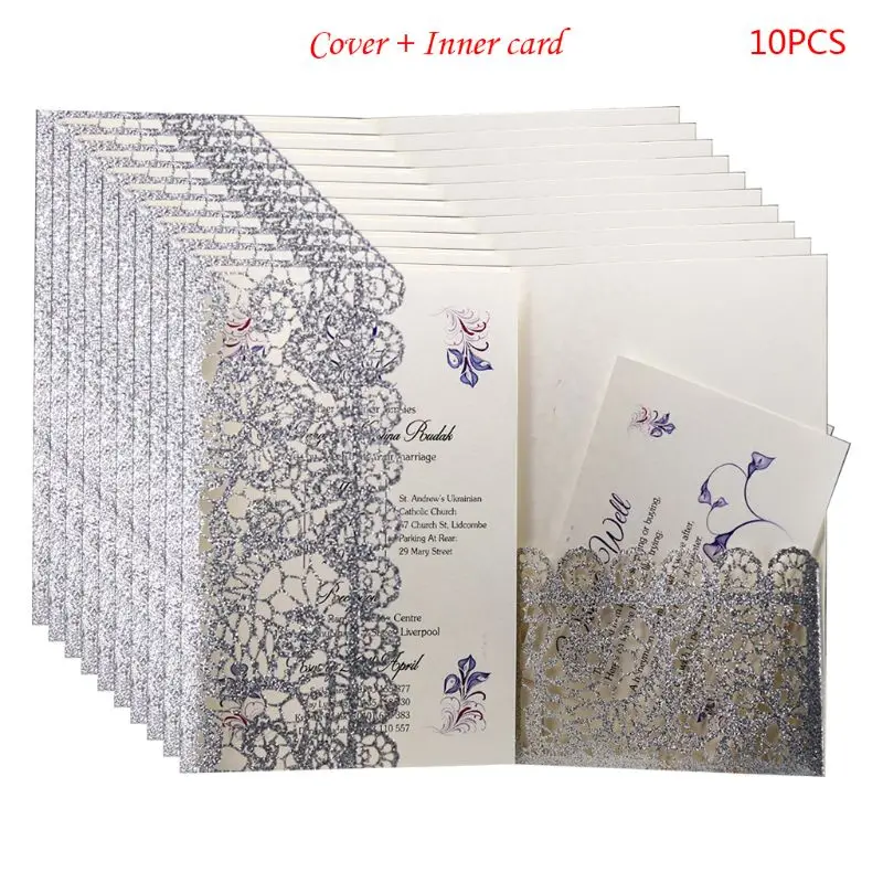  10pcs/set Laser Cut Glitter Luxury Hollow Wedding Invitations Card Lace Personalized Business Birth - 33045688367