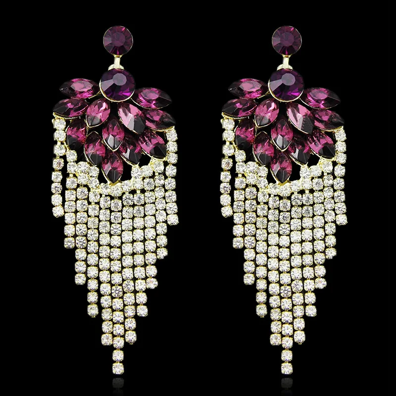 Fashion Brand New Elegant Vintage Design Crystal Long Earrings Women's