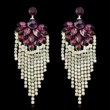 

Fashion Brand New Elegant Vintage Design Crystal Long Earrings Gold Plated Women's Statement Stud Earrings Valentine's Day Gift