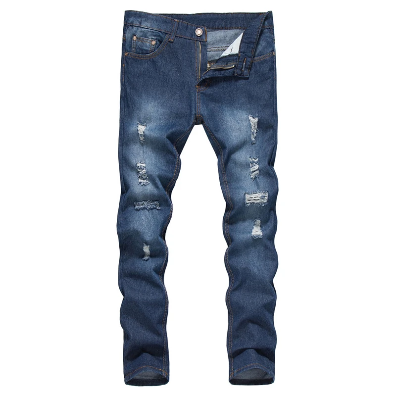 2017 Fashion Men's Jeans Autumn Men Straight Trouser Business Casual Patchwork Male Denim Pants Hip Hop Hole Design F112 | Мужская