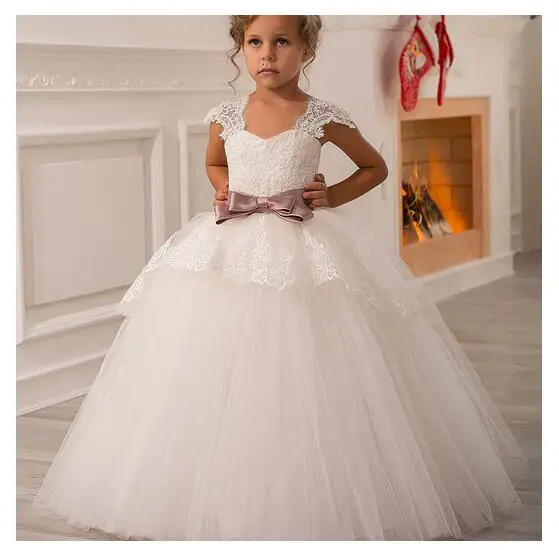 Girl's Formal Dress 2017 Flower Girls Princess Dresses Kids Long Lace Bowknot Party Birthday Ball Gowns Children's Wedding Dress Girl's Formal Dress 2017 Flower Girls Princess Dresses Kids Long Lace Bowknot Party Birthday Ball Gowns Children's Wedding Dress