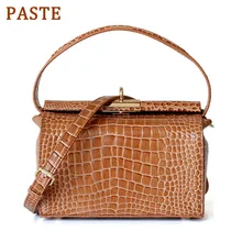 PASTE Retro Box Women Bag Crocodile Pattern Cow Leather Handbag Female Shoulder Messenger Bag Luxury Lock Tote Bags Purse Beige PASTE Retro Box Women Bag Crocodile Pattern Cow Leather Handbag Female Shoulder Messenger Bag Luxury Lock Tote Bags Purse Beige