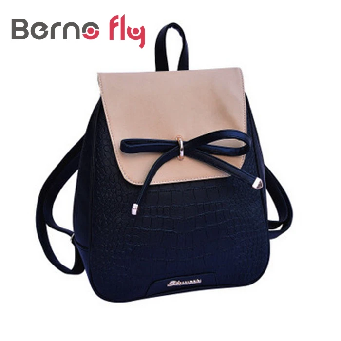 Japan Korean Style Women PU Leather Backpack with bow Famous Brands