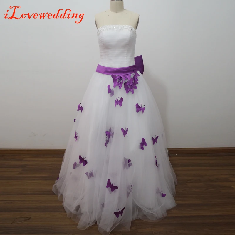 White And Purple Embroidery Ruffles With Hand Made Flower David 39 S Bridal Strapless Prom Dress
