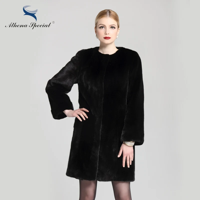 Athena Special Brand Blackglama Ladies Genuine Mink Coat Winter Natural Fur Overcoat Women Loose Fit Real | Женская одежда