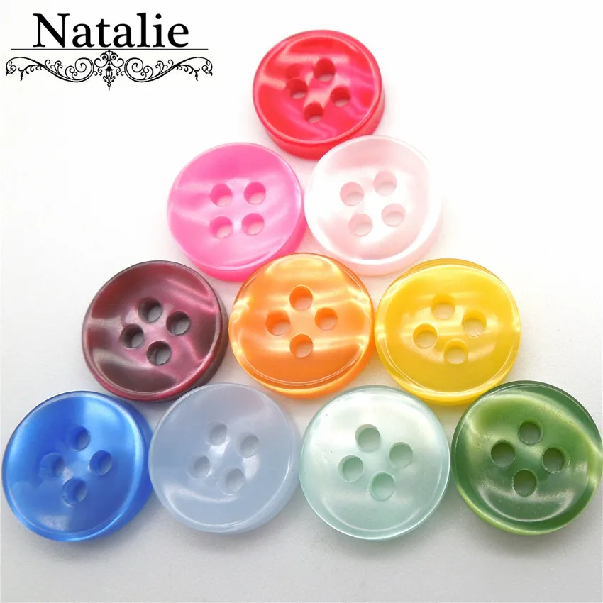 100pcs 11.5mm Mixed colors 4 holes Pearlescent Resin Shirt Buttons for